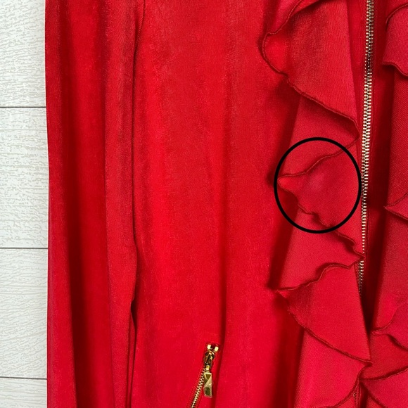 NWT TRAVELERS By Chicos Classic Ruffle Jacket Red 1 Medium Zipper - Picture 5 of 6